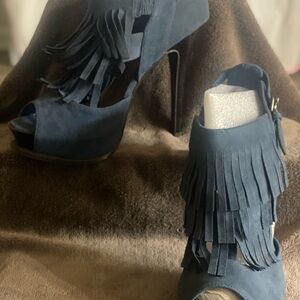 JustFab Navy Fringe Heels